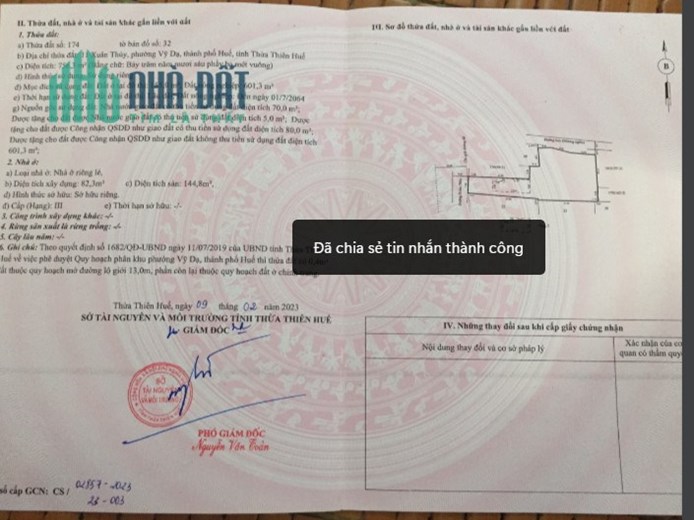 Chính chủ cần bán gấp lô đất tại 11 Xuân Thủy - Phường Vỹ Dạ - Thành Phố Huế
