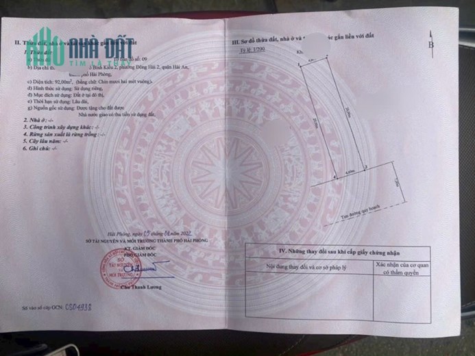 Bán lô đất  92 M ngang 4,6 tái định cư Tasa Bình Kiều Đông Hải 2 Hải An
