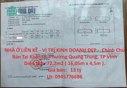 NHÀ Ở LIỀN KỀ - VỊ TRÍ KINH DOANH ĐẸP -  Chính Chủ Bán Tại Khối 15, Phường Quang Trung, TP Vinh