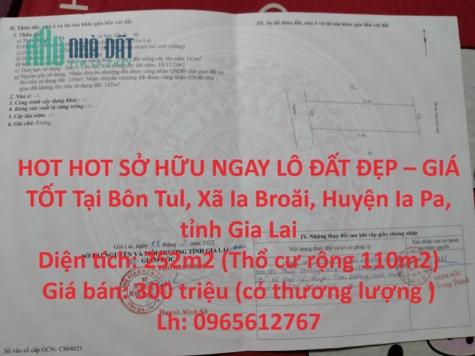 HOT HOT SỞ HỮU NGAY LÔ ĐẤT ĐẸP – GIÁ TỐT Tại Huyện Ia Pa- Gia Lai