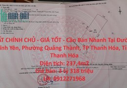 ĐẤT CHÍNH CHỦ - GIÁ TỐT - Cần Bán Nhanh Tại Phường Quảng Thành, TP Thanh Hóa