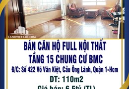 CẦN BÁN CĂN HỘ FULL NỘI THẤT TẦNG 15 CHUNG CƯ BMC QUẬN 1