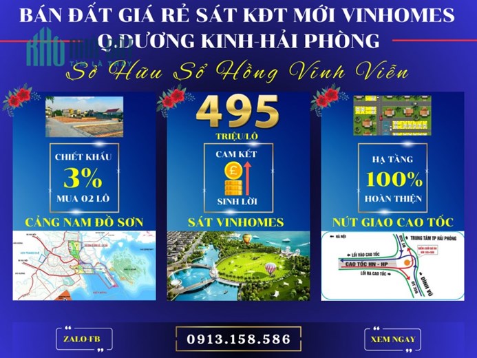 BÁN ĐẤT QUẬN DƯƠNG KINH GẦN VINHOMES. GIÁ 495TR/LÔ SỔ ĐỎ RIÊNG BIỆT