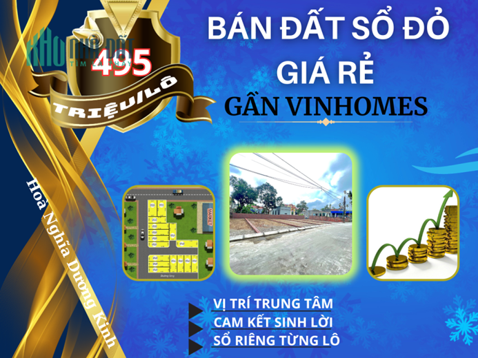 👑 Bán lô đất sổ đỏ giá rẻ cạnh KDT vinhomes Dương Kinh rộng 240ha