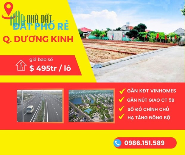 Bán 2 lô đất liền kề sổ đỏ riêng gần khu đô thị Vinhomes Dương Kinh.