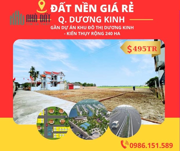 Bán nhanh lô đất đẹp trung tâm quận Dương Kinh HP giá chỉ 495tr/lô bao sổ