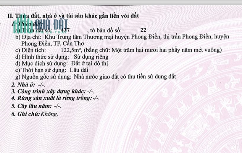Cần bán nền trung tâm huyện Phong Điền 122.5m SHR 2,95 tỷ. Lh:0909020397