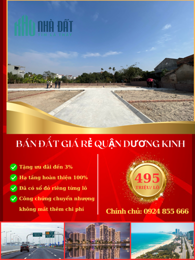 Bán đất cạnh Vinhomes Dương Kinh, gần khu công nghiệp Đồ Sơn giá 495 triệu/ lô