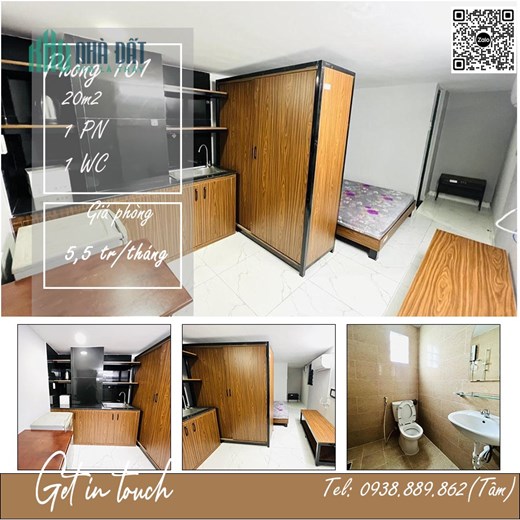 Phòng, CHDV D2(Nguyễn Gia Trí) 20m2 hầm, thang máy