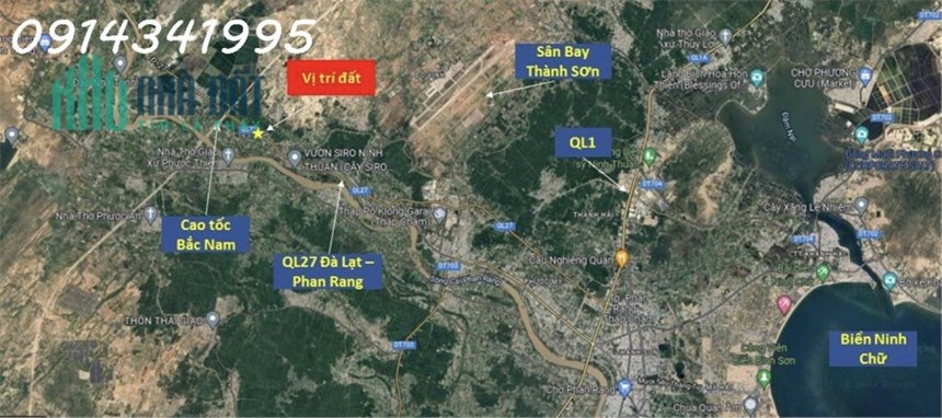 Mặt QL27 (PR - Đà Lạt); 200m tới cao tốc, DT 20x50m, sân bay Thành Sơn 5km, cách biển 12Km