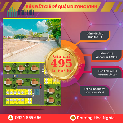 Bán đất sổ đỏ quận Dương Kinh giá 495 triệu/ lô