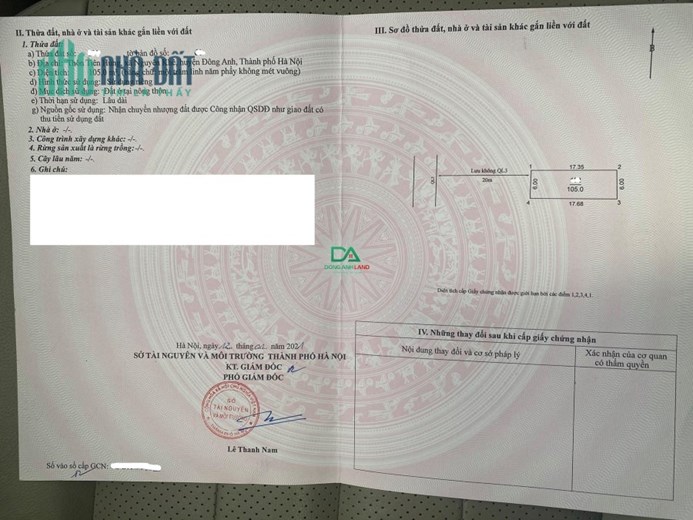Bán đất 105m mặt đường QL3 thôn Tiên Hùng Nguyên Khê Đông Anh kinh doanh