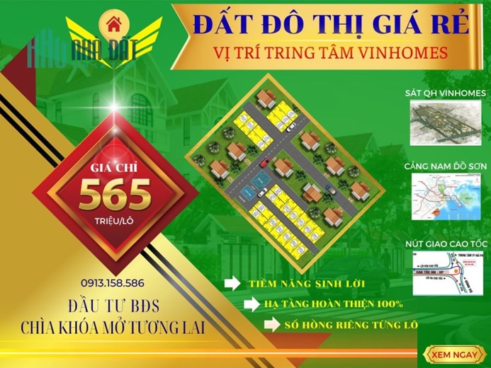 Chỉ 565tr sở hữu ngay lô đất 2 mặt tiền trung tâm Quận Dương Kinh, Hải Phòng