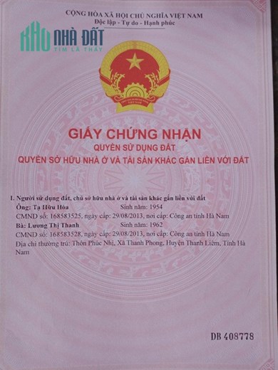 ĐẤT CHÍNH CHỦ - GIÁ TỐT - Cần Bán Nhanh Lô Đất tại  Thanh Liêm, Hà Nam