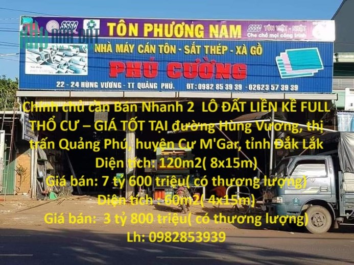 Chính chủ cần Bán Nhanh 2  LÔ ĐẤT LIỀN KỀ FULL THỔ CƯ – GIÁ TỐT TẠI huyện Cư M'Gar, tỉnh Đắk Lắk