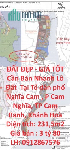 ĐẤT ĐẸP - GIÁ TỐT Cần Bán Nhanh Lô Đất  Tại P Cam Nghĩa, TP Cam Ranh, Khánh Hoà