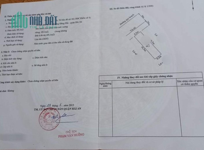 Bán lô đất tái định cư điểm 4 diện tích 64 M  Mai Trung Thứ Lũng Đông Hải An