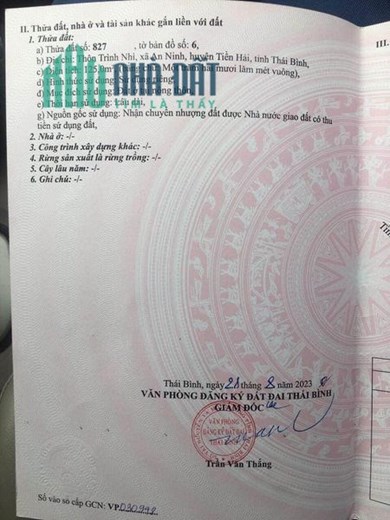 Chính chủ cần bán Nhanh Lô Đất Thuộc Thôn Trình Nhi – Xã An Ninh – Huyện Tiền Hải – Tỉnh Thái Bình.