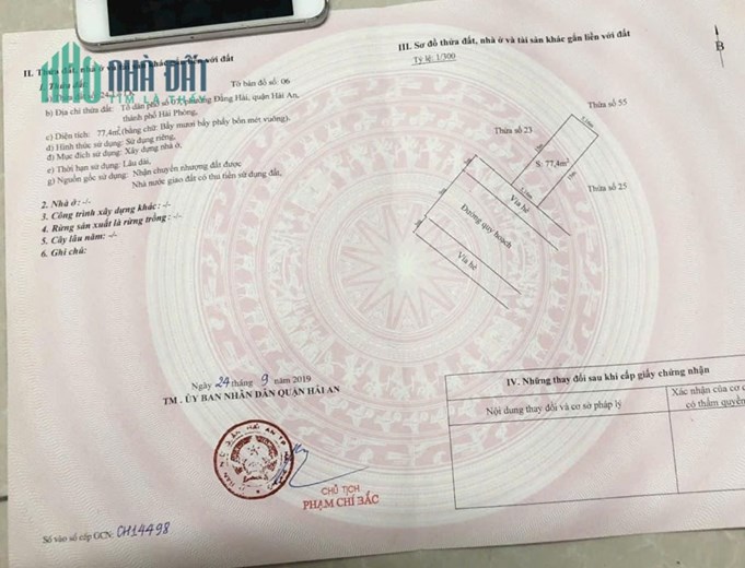 Bán lô đất 77M ngang 5  tuyến 2 Lê Hồng Phong Hải An