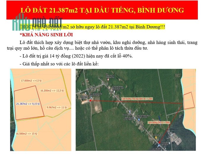 Chỉ 430.000đ/m2 sở hữu ngay lô đất 21.387m2 tại Bình Dương. Lh:0817383283.