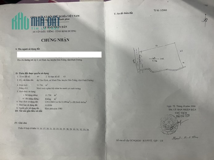 Chỉ 430.000đ/m2 sở hữu ngay lô đất 21.387m2 tại Bình Dương. Lh:0817383283.