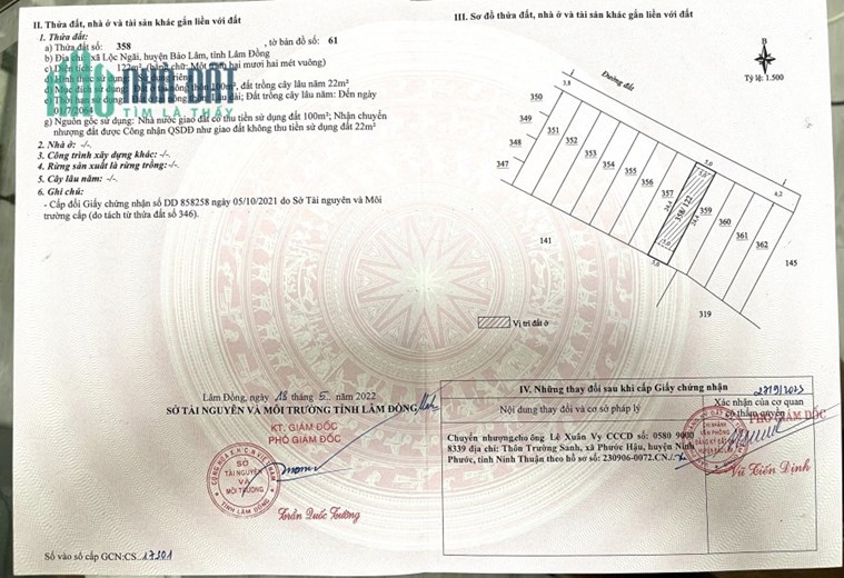 Bán đất nền Lộc ngãi, bảo Lâm 122m thổ cư giá 450tr đường nhựa ô tô