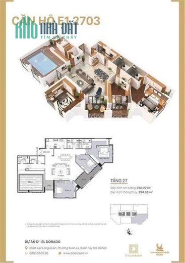 Bán căn hộ Penthouse D'.El Dorado Tây Hồ 252m2, view Hồ Tây