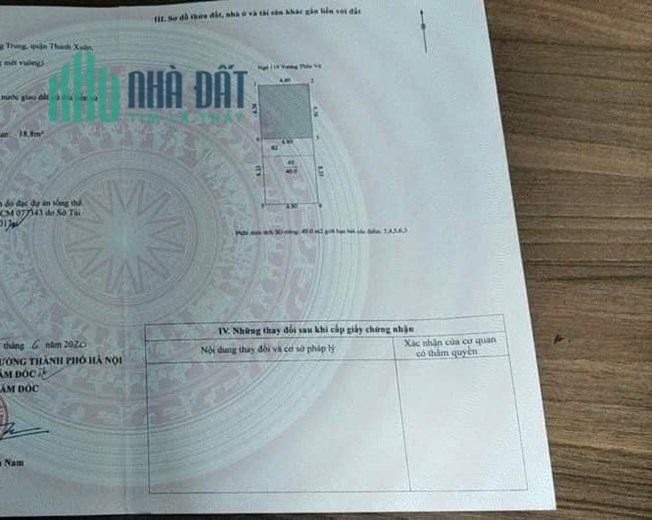Bán nhà mặt ngõ Vương Thừa Vũ 40m x 5 tầng, mt: 4,5m, Giá: 7.4 tỷ