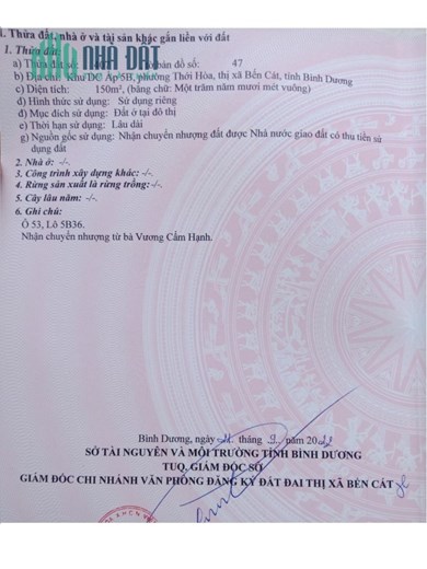 CHÍNH CHỦ CẦN BÁN LÔ ĐẤT THỔ CƯ- Giá Tốt tại KCN Mỹ Phước 4, Phường Thới Hòa