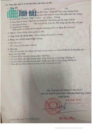 Chính chủ cần bán lô đất mặt đường tại tổ 1 khu 5B Phường Bãi Cháy thành phố Hạ Long Quảng Ninh