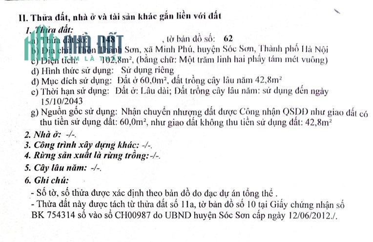 Chính Chủ Cần Bán Lô Đất thôn Thanh Sơn, Minh Phú, Sóc Sơn