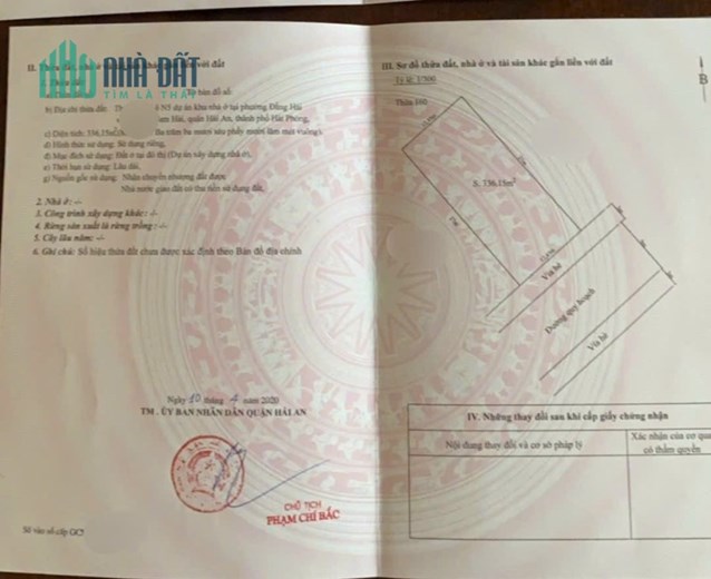 Bán lô đất biệt thự diện tích 336 M ngang 12 M tái định cư  Đồng Bồ Hải An