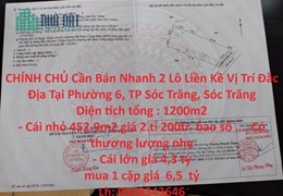 CHÍNH CHỦ Cần Bán Nhanh 2 Lô Liền Kề Vị Trí Đắc Địa Tại Phường 6, TP Sóc Trăng, Sóc Trăng