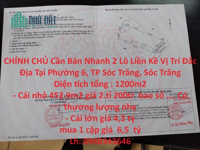 CHÍNH CHỦ Cần Bán Nhanh 2 Lô Liền Kề Vị Trí Đắc Địa Tại Phường 6, TP Sóc Trăng, Sóc Trăng
