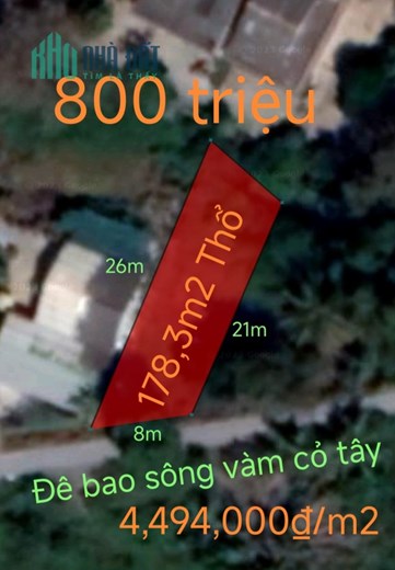 Bán gấp lô đất thổ mặt tiền Đê bao sông vàm cỏ Tây giá 1 tỷ giảm còn 800 triệu