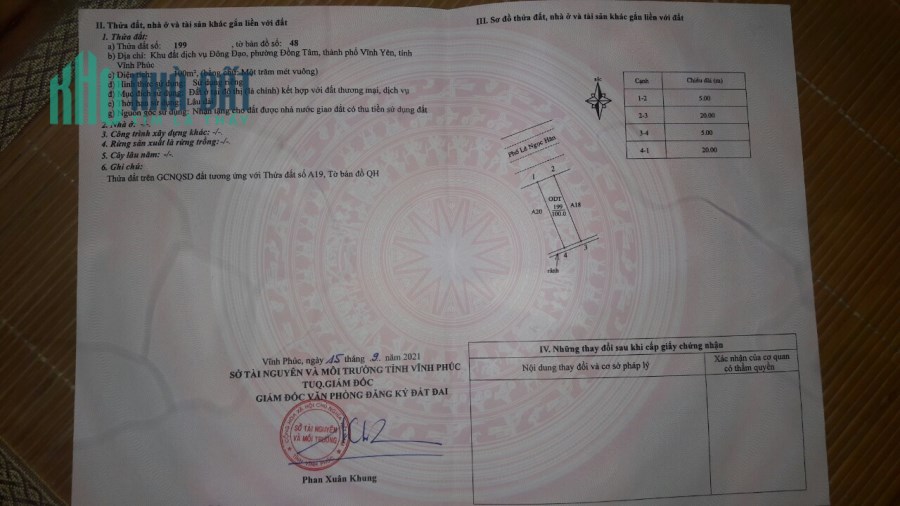 Bán đất mặt đường Lê Ngọc Hân, Đồng Tâm, Vĩnh Yên 100m2 giá : 2 tỷ.