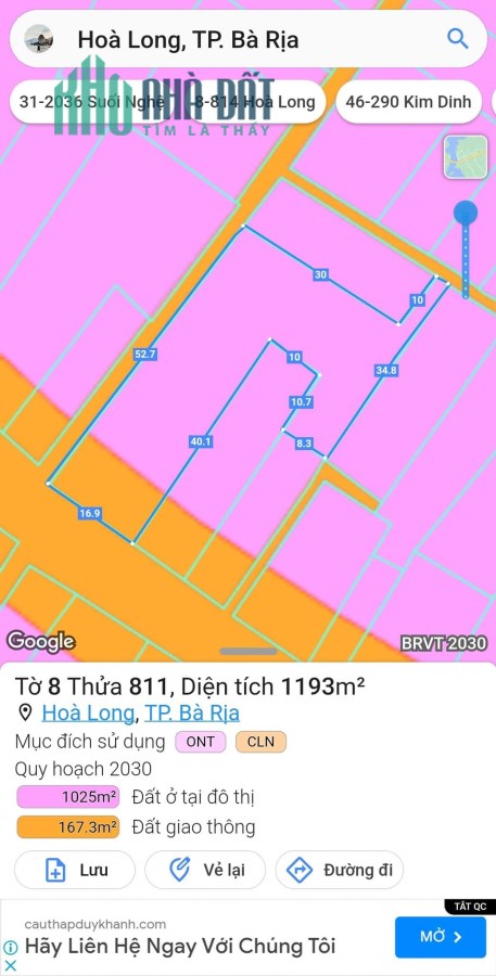 Bán 240m2 đất MT Hương Lộ 3 Xã Hòa Long SHR 3.5 tỷ. Lh:0911090000