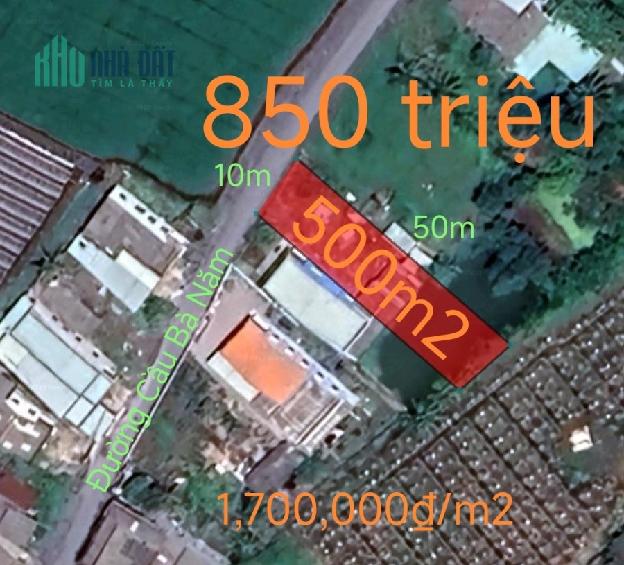 Bán lô đất lúa chuyển thổ mặt tiền đường cầu bà 5 xã Bình Lãng giá 850 triệu
