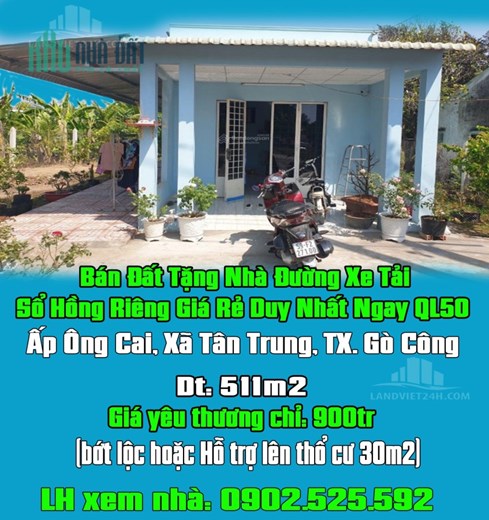 Chính Chủ Bán Đất Tặng Nhà Đường Xe Tải Sổ Hồng Riêng Giá Rẻ Duy Nhất Ngay QL50