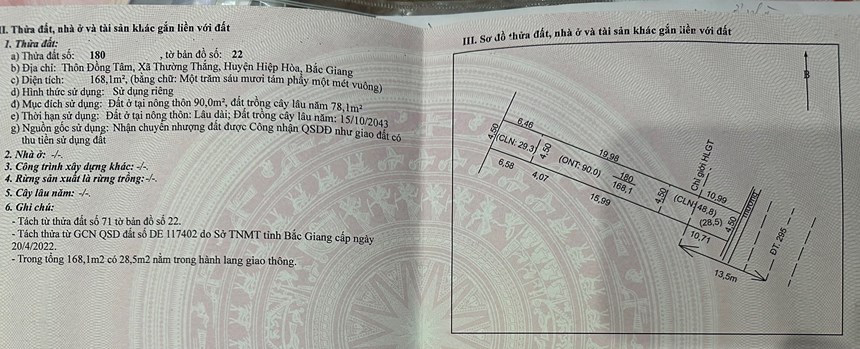 CHÍNH CHỦ CẦN BÁN LÔ ĐẤT XÃ THƯỜNG THẮNG - HIỆP HOÀ - TỈNH BẮC GIANG