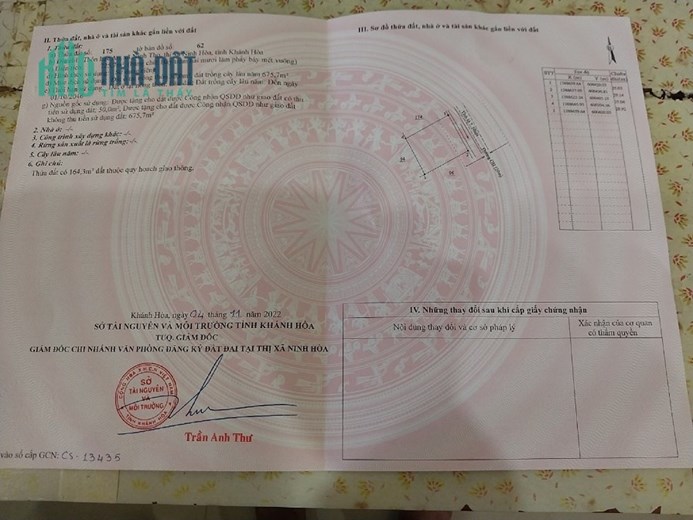 Chính chủ cần bán nhanh lô đất đẹp khả năng sinh lời cao xã Ninh Thọ, TX Ninh Hòa, tỉnh Khánh Hòa