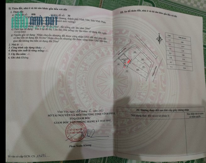 Bán 70m2 đất Thanh Giã, Khai Quang,Vĩnh Yên, Vĩnh Phúc. Giá : 1,6 tỷ