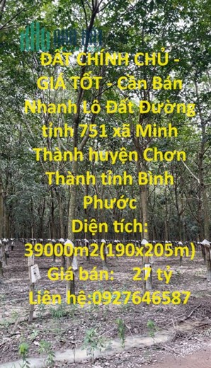 ĐẤT CHÍNH CHỦ - GIÁ TỐT - Cần Bán Nhanh Lô Đất Mặt Tiền Đẹp Trồng Cao Su Khu Công Nghiệp Becamex