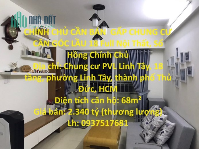 CHÍNH CHỦ CẦN BÁN  GẤP CHUNG CƯ CĂN GÓC LẦU 18 Full Nội Thất, Sổ Hồng Chính Chủ