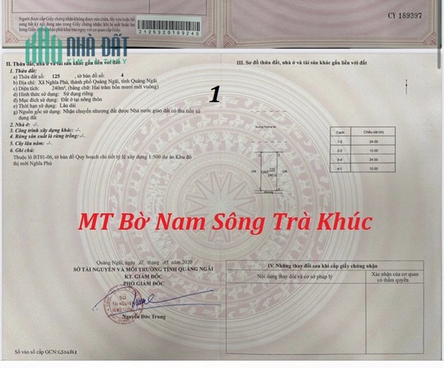 Biệt thự 10mx24m mặt tiền bờ Nam Sông Trà Khúc rộng 36m