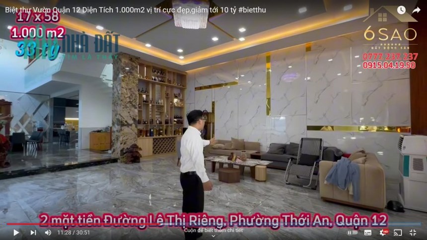 Biệt Thự Trị Giá 38 tỷ giảm còn 30 tỷ tại UBND Q.12.  YOUTUBE BẤT ĐỘNG SẢN 6 SAO