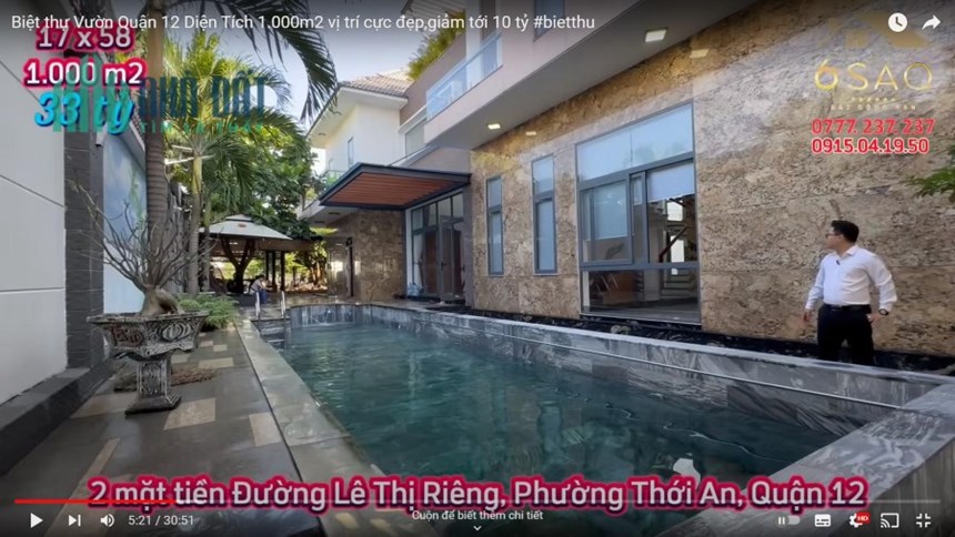 khu biệt thự Trị Giá 38 tỷ giảm còn 30 tỷ tại UBND Q12.  YOUTUBE BẤT ĐỘNG SẢN 6 SAO