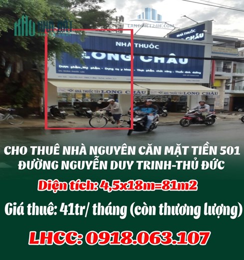 CHO THUÊ NHÀ NGUYÊN CĂN MẶT TIỀN 501 ĐƯỜNG NGUYỄN DUY TRINH-THỦ ĐỨC