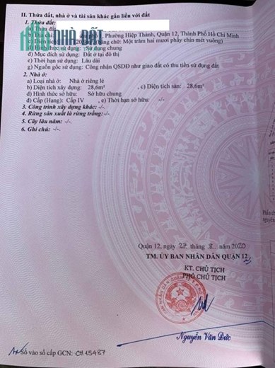 Bán Đất ở tặng nhà cấp Ngang 5M Dài 24 Hiệp Thành Q12 chỉ 2Tỷ99 Thương Lượng