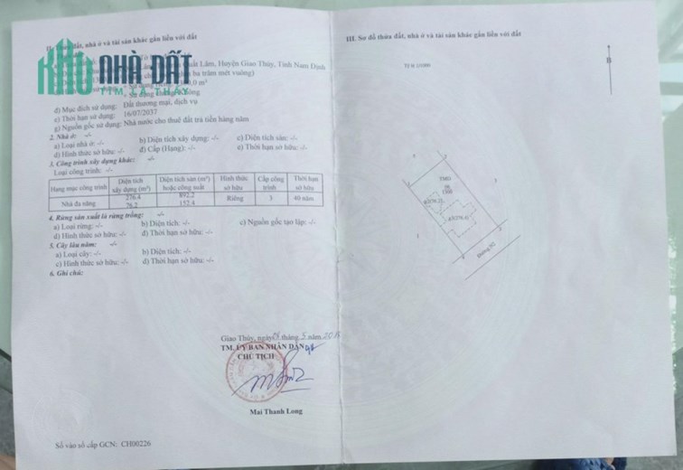 KHÁCH SẠN DU LỊCH BÃI TẮM QUẤT LÂM - GIÁ 5,2 TỶ - Tại TT Quất Lâm, Giao Thủy - Nam Định